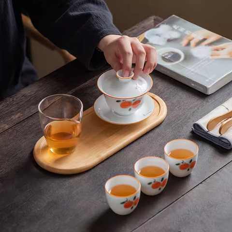 White porcelain hand-painted travel tea set