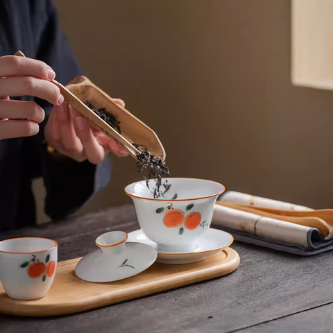 White porcelain hand-painted travel tea set