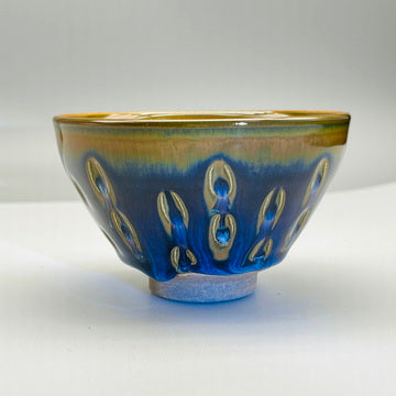 Peacock-Plume Cup (Constricted-Mouth, Blue)