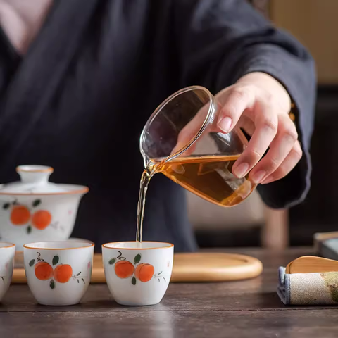 White porcelain hand-painted travel tea set